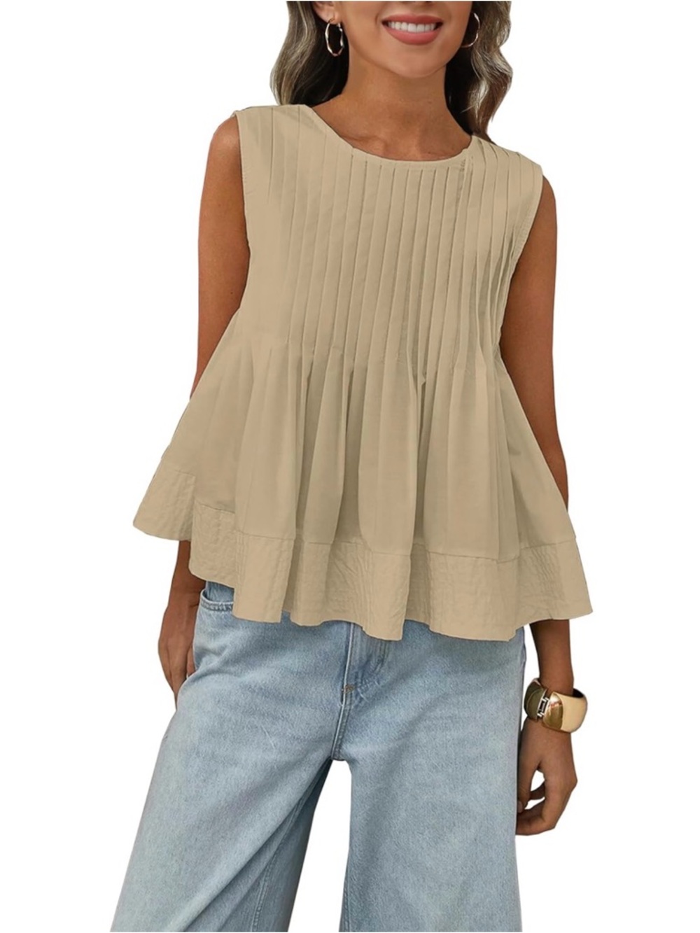 Amazon Sleeveless Pleated Flare Top